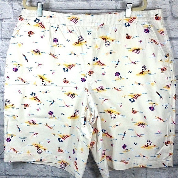 NWOT Lands End Beach Graphic Swim Summer Novelty Elastic Waist Mid Rise Shorts - Picture 1 of 12